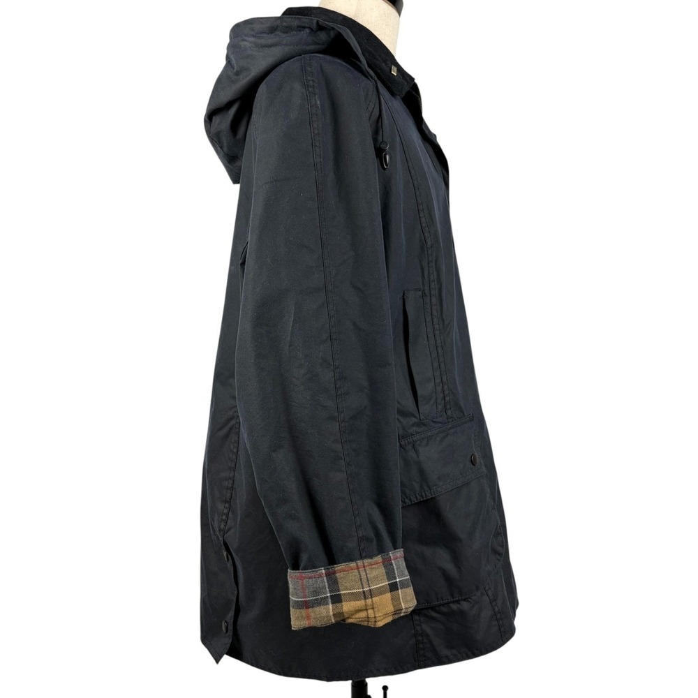 Barbour Beadnell Waxed Jacket Womens 18 2XL Navy Tartan Removable Hood $453 - Picture 2 of 16